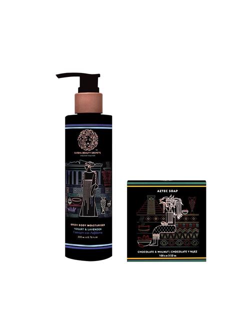 global beauty secrets body care combo, greek yogurt & lavender body moisturiser + aztec chocolate & walnut soap - 16762692 - Very Small Image - 1