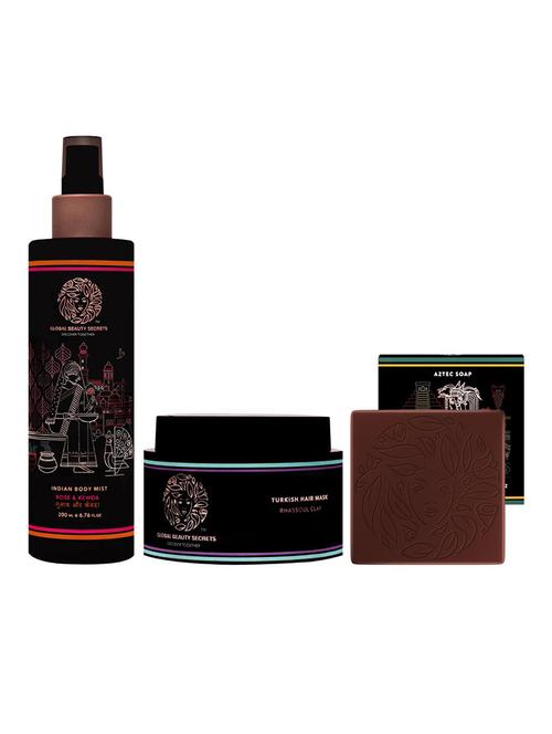 global beauty secrets bridal combo, indian rose & kewda body mist + clay hair mask + adzuki beans soap - 16762696 - Very Small Image - 1
