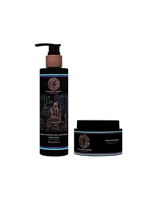 global beauty secrets turkish hamam combo, shampoo and conditioner + clay hair mask - 16762705 - Very Small Image - 1