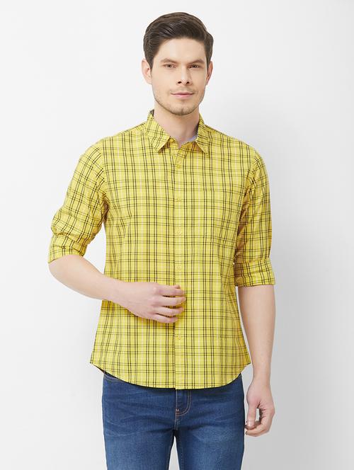 yellow checkered casual shirt - 16762710 - Very Small Image - 1