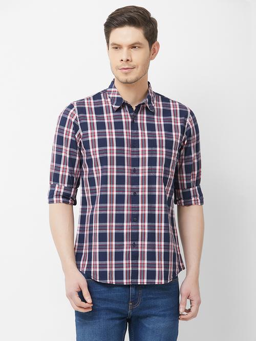 navy blue checkered casual shirt - 16762712 - Very Small Image - 1