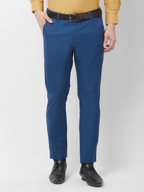 blue solid flat front casual trouser - 16762746 - Very Small Image - 1
