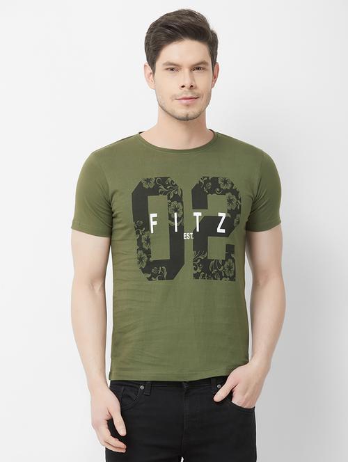 olive green typographic chest printed t-shirt - 16762824 - Very Small Image - 1