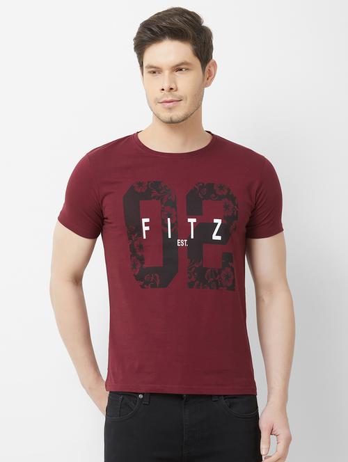 maroon typographic chest printed t-shirt - 16762825 - Very Small Image - 1