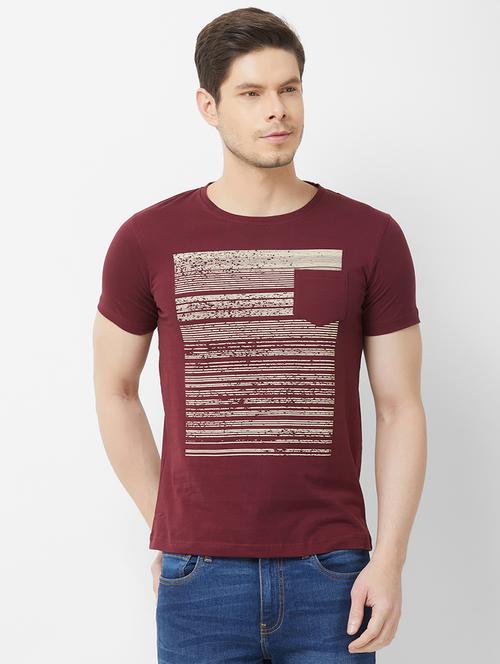 maroon chest printed t-shirt - 16762828 - Very Small Image - 1