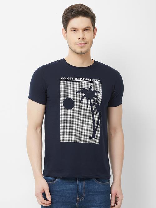 navy blue chest printed t-shirt - 16762834 - Very Small Image - 1