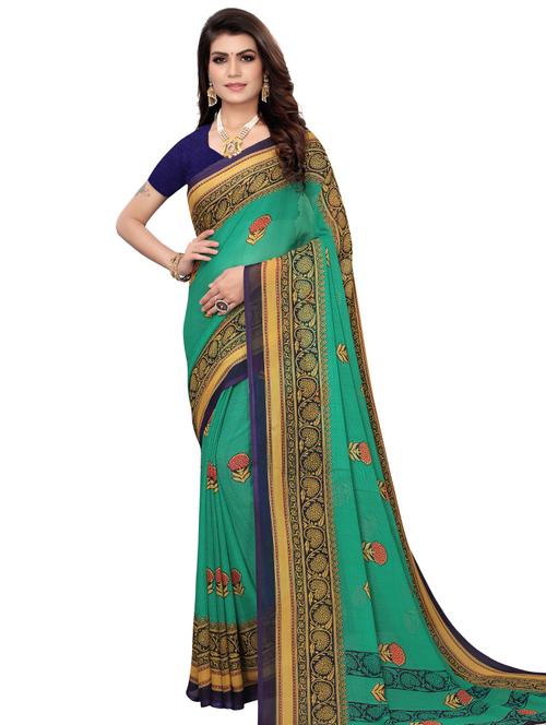 floral print bordered saree with blouse - 16762953 - Very Small Image - 1