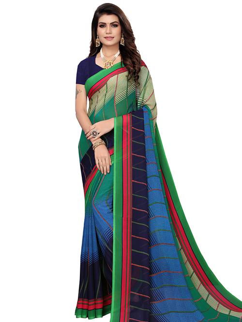 stripe printed saree with blouse - 16762963 - Very Small Image - 1