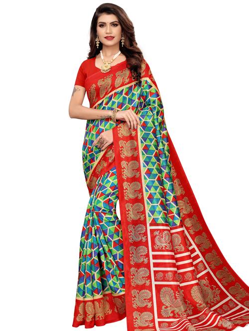 geometric printed saree with blouse - 16762984 - Very Small Image - 1