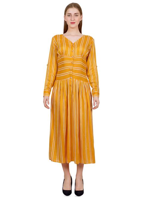 gathered detail striped a-line dress - 16763155 - Very Small Image - 1