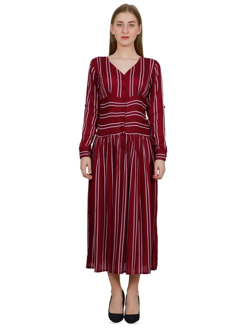 gathered detail striped a-line dress - 16763156 - Very Small Image - 1