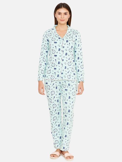 lapel neck quirky print pyjama set - 16763243 - Very Small Image - 1