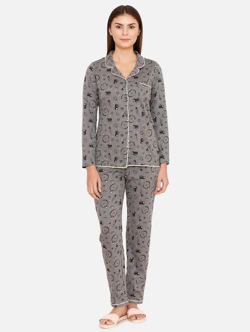 lapel neck quirky print pyjama set - 16763244 - Very Small Image - 1