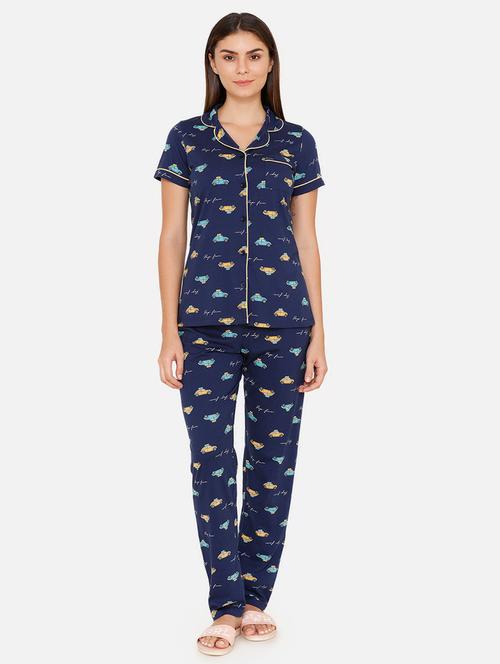 lapel neck quirky print pyjama set - 16763246 - Very Small Image - 1