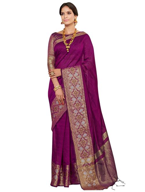 solid bordered kanjivaram saree with blouse - 16763320 - Very Small Image - 1