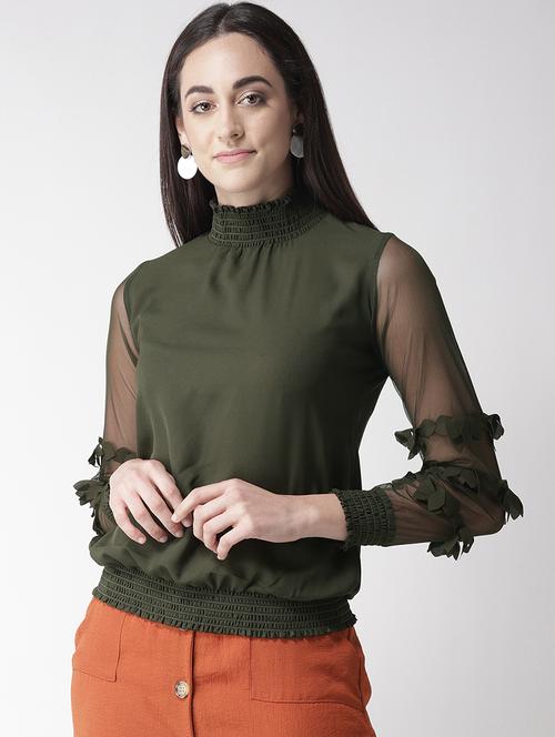 turtle neck smocked detail top - 16763474 - Very Small Image - 1