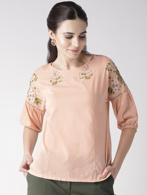 round neck embroidered detail top - 16763481 - Very Small Image - 1