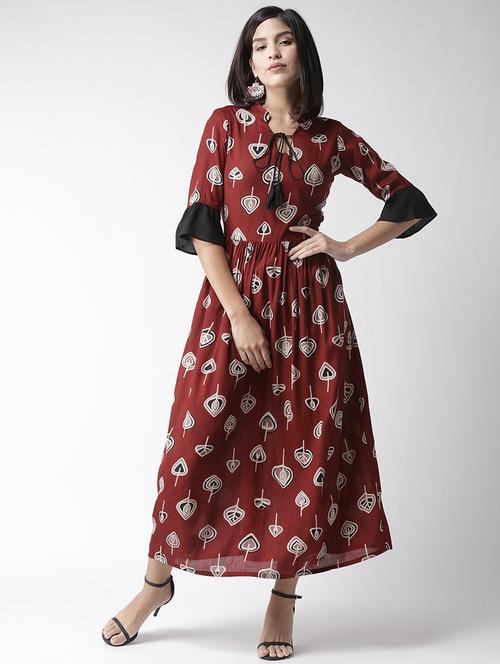 tie up neck bell sleeved maxi dress - 16763514 - Very Small Image - 1