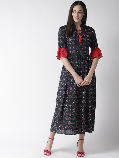 tie up neck bell sleeved maxi dress - 16763515 - Very Small Image - 1