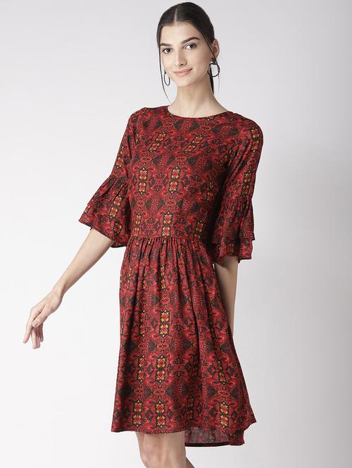 gathered bell sleeved a-line dress - 16763558 - Very Small Image - 1