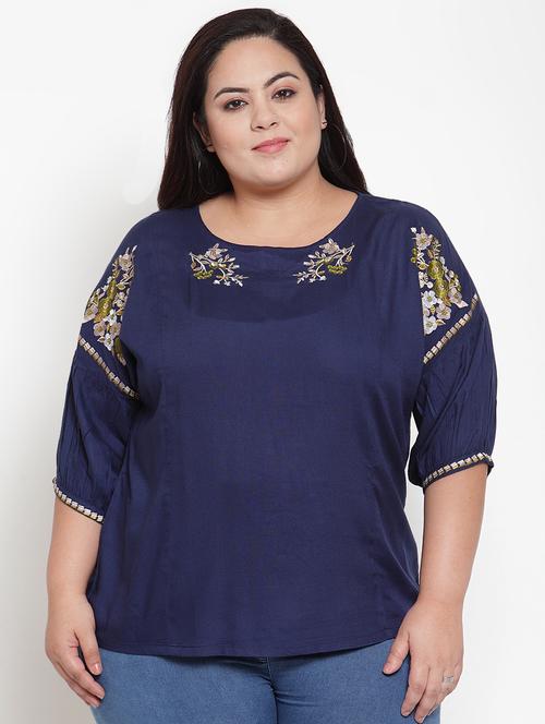 embroidered detail drop shoulder top - 16763562 - Very Small Image - 1