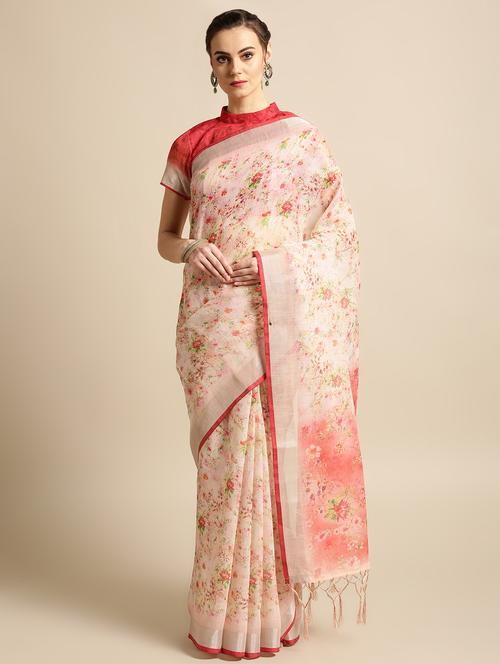 floral printed saree with blouse - 16763667 - Very Small Image - 1