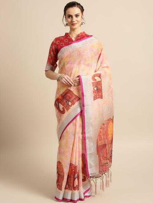 conversational printed saree with blouse - 16763673 - Very Small Image - 1
