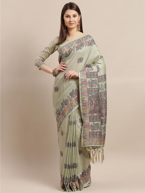floral printed saree with blouse - 16763680 - Very Small Image - 1