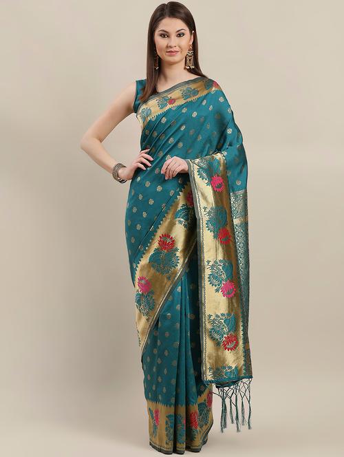 floral printed saree with blouse - 16763689 - Very Small Image - 1