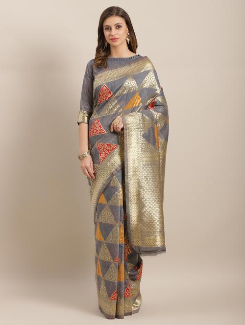geometric printed saree with blouse - 16763696 - Very Small Image - 1