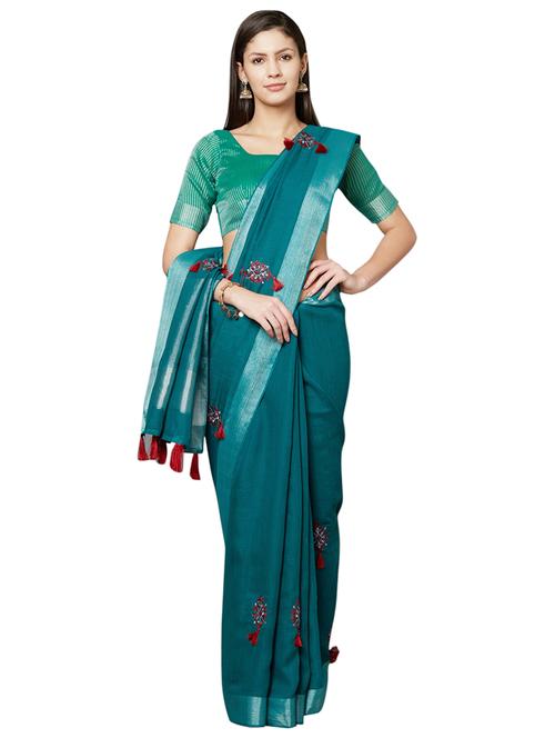 tassel detailed embroidered saree with blouse - 16763700 - Very Small Image - 1