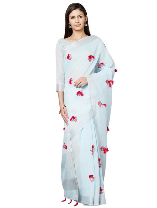 tassel detailed embroidered saree with blouse - 16763701 - Very Small Image - 1