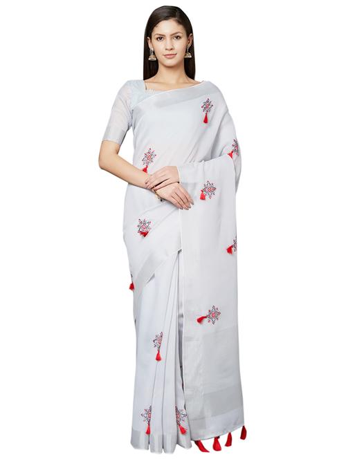 tassel detailed embroidered saree with blouse - 16763707 - Very Small Image - 1