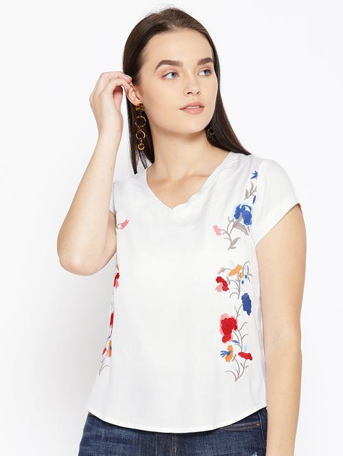 v-neck embroidered detail top - 16764202 - Very Small Image - 1