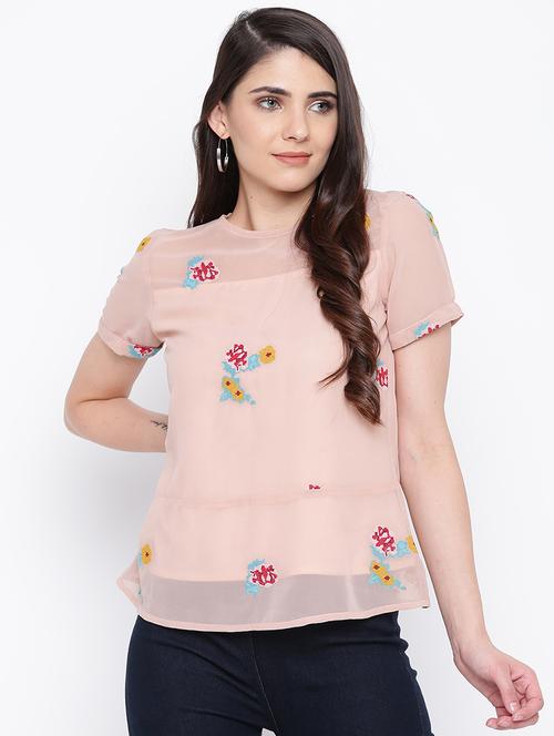 round neck embroidered detail top - 16764262 - Very Small Image - 1