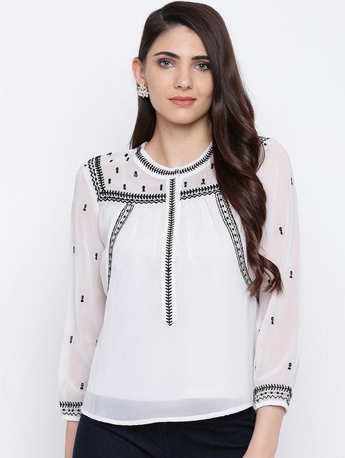 mandarin neck embroidered detail top - 16764277 - Very Small Image - 1
