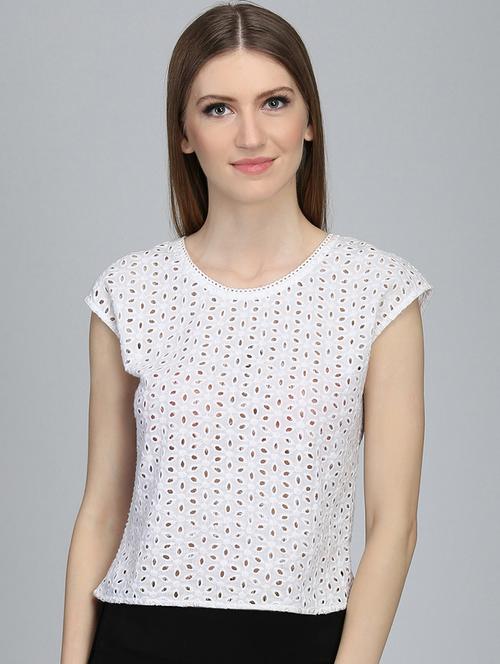round neck schiffli top - 16764317 - Very Small Image - 1