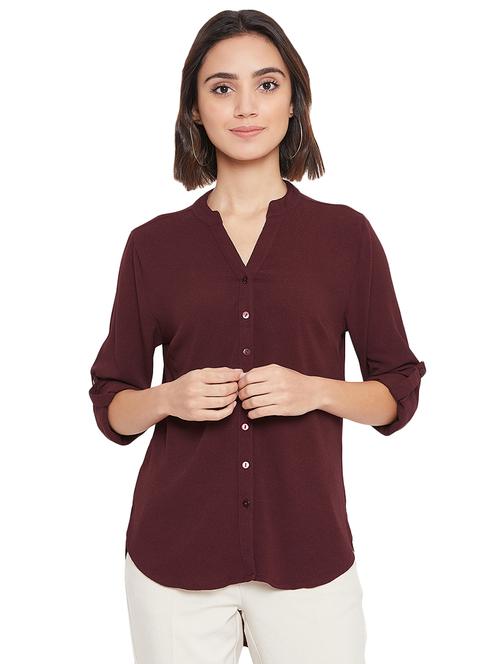 mandarin neck high low shirt - 16764548 - Very Small Image - 1