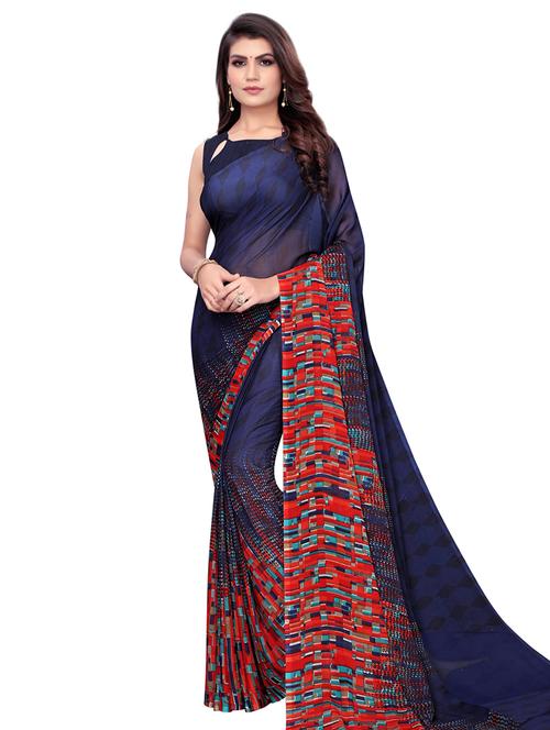 printed bordered saree with blouse - 16764609 - Very Small Image - 1
