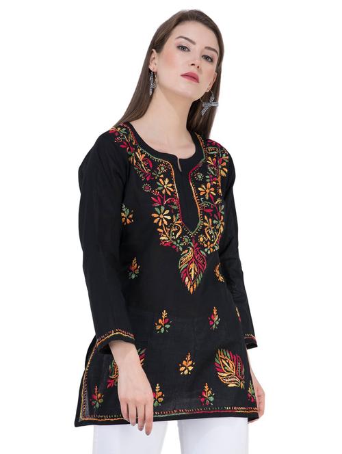 notch neck floral embroidered tunic - 16764687 - Very Small Image - 1
