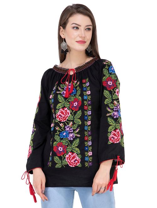 tassel tie up contrast embroidered tunic - 16764725 - Very Small Image - 1
