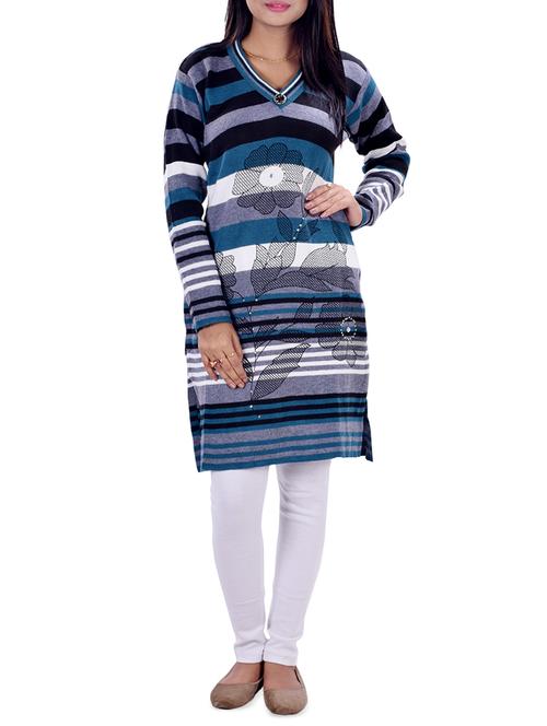 floral woolen kurta - 16765026 - Very Small Image - 1