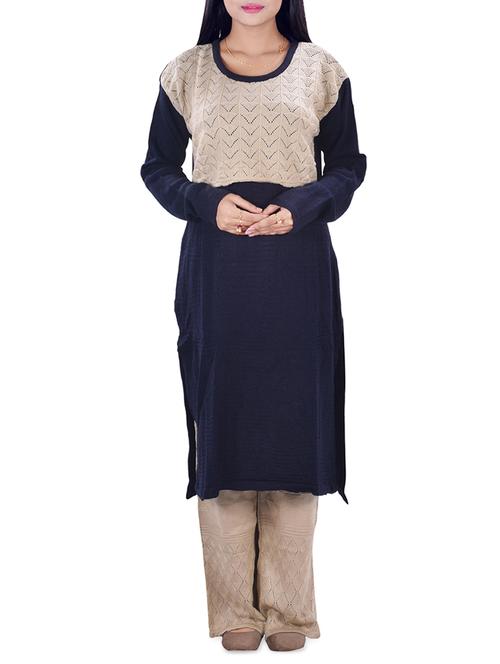 contrast woolen straight kurta - 16765040 - Very Small Image - 1