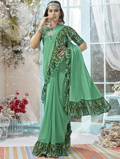 solid bordered saree with blouse - 16765086 - Very Small Image - 1