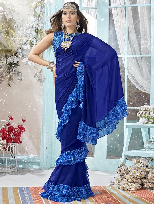 solid bordered saree with blouse - 16765090 - Very Small Image - 1