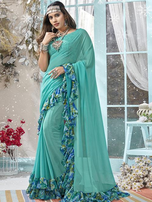 solid bordered saree with blouse - 16765092 - Very Small Image - 1