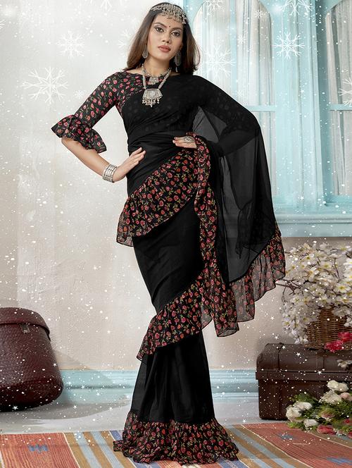 solid bordered saree with blouse - 16765094 - Very Small Image - 1