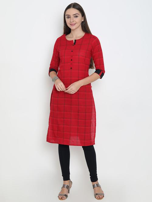 checkered straight kurta - 16765148 - Very Small Image - 1