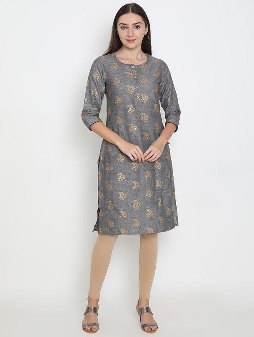 gold print straight kurta - 16765157 - Very Small Image - 1