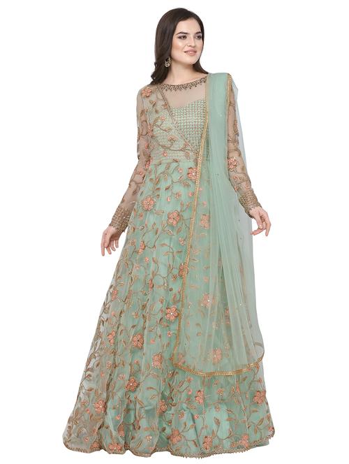 embroidered anarkali semi-stitched suit - 16765201 - Very Small Image - 1